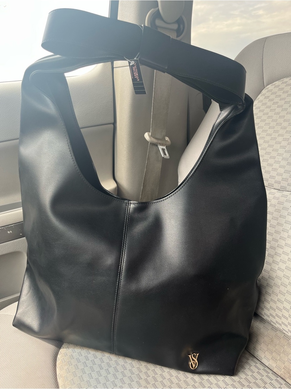 Victoria's Secret Black Shoulder Hobo Bag with Gold Logo